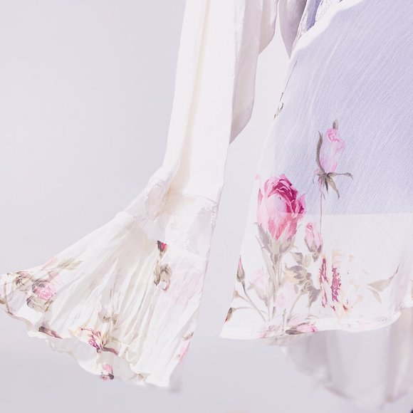 Womenโs Silk Boho Lace Kimono Romantic Rose Tunic Spencer Alexis Vintage Elegant - Picture 7 of 16